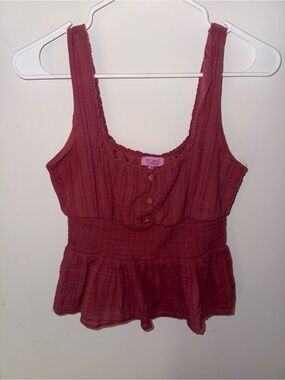 miami rose-peach Smocked Peplum Tank Top
